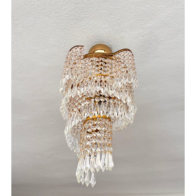 Glass 1960s French Style Custom Designed Crystal Waterfall Flush Mount Chandelier – 1 Light For Sale - Image 7 of 18