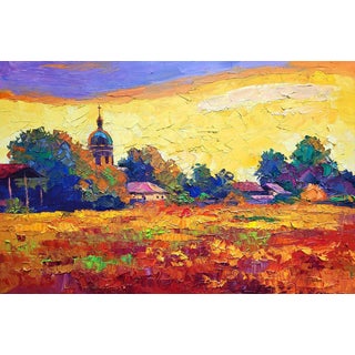 Oil Painting Sunset Over the Village Boris Serdyuk For Sale