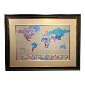Large Custom-Framed Rand McNally Millennium World Map, 1994 – Linen Mat, Ebonized Frame, Educational Statement Wall Art