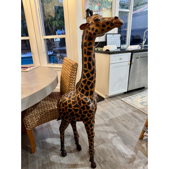Late 20th Century Oversized Handcrafted Leather Giraffe Sculpture For Sale In West Palm - Image 6 of 6