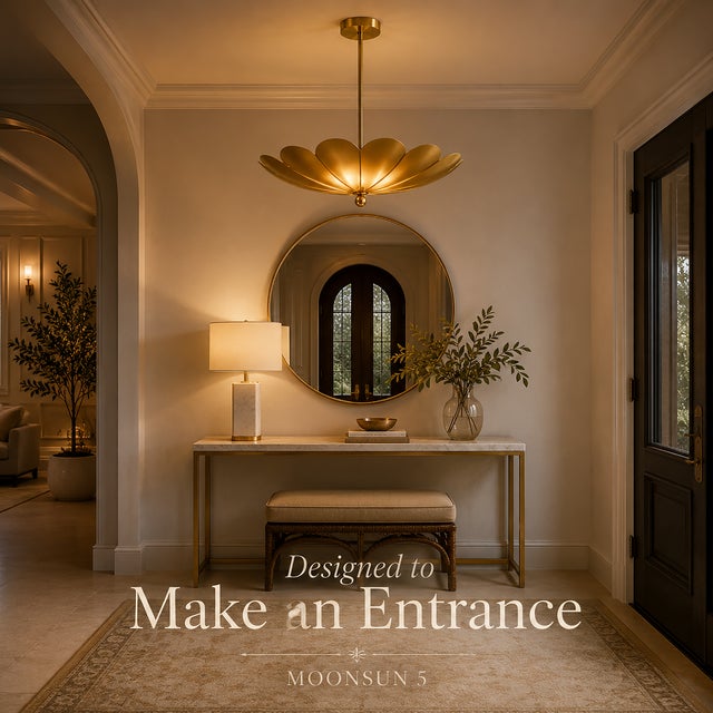 Handcrafted Brass Flower Chandelier, 4-Light Petal Pendant, Mid-Century Ceiling Fixture For Sale - Image 9 of 9
