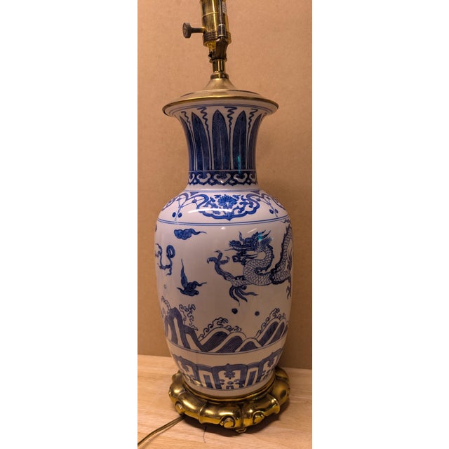 Late 20th Century Chinese Blue and White Lamp For Sale - Image 4 of 5