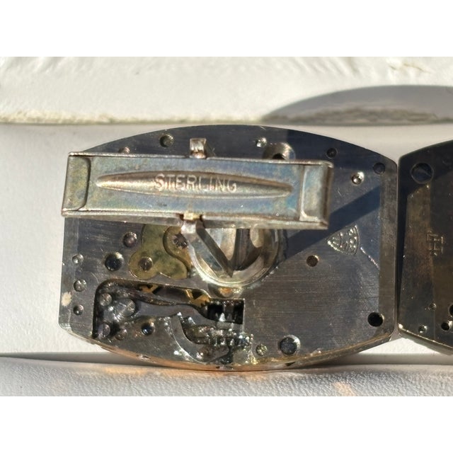 Mid 20th Century Mid 20th Century For the Wrist Watch Enthusiast - Pair of Sterling Silver Framed Movement Cufflinks For Sale - Image 5 of 6