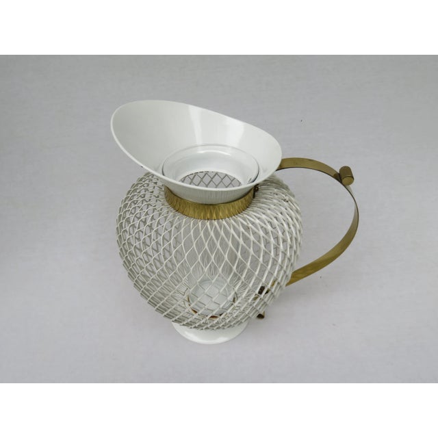 Mid-Century White & Yellow Metal & Brass Umbrella Stand, Tray, & Jug , Set of 3 For Sale - Image 9 of 18