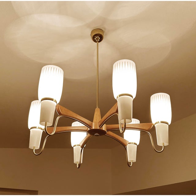 Large Pendant Light in Glass and Teak from Temde, 1960s For Sale - Image 14 of 18
