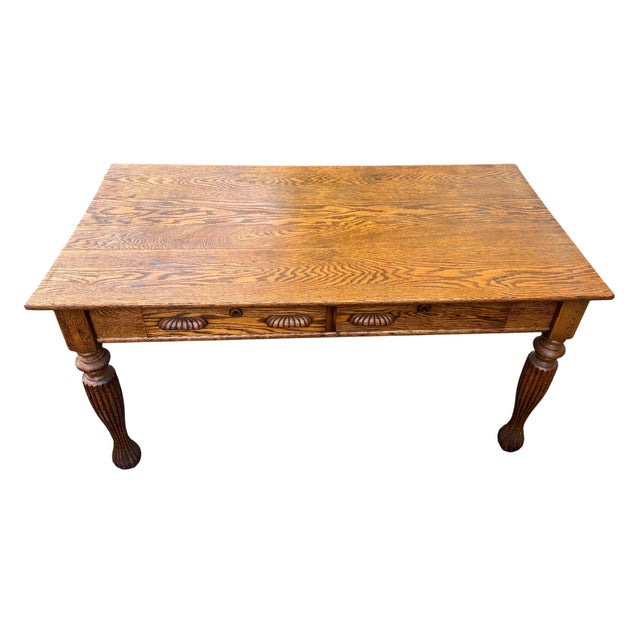 American Antique 1900's Large Oak Library Table 2 Drawers For Sale - Image 3 of 17
