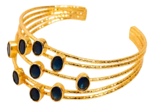 Cleopatra Gold & Sapphire Stone Cuff Chunky Bracelet