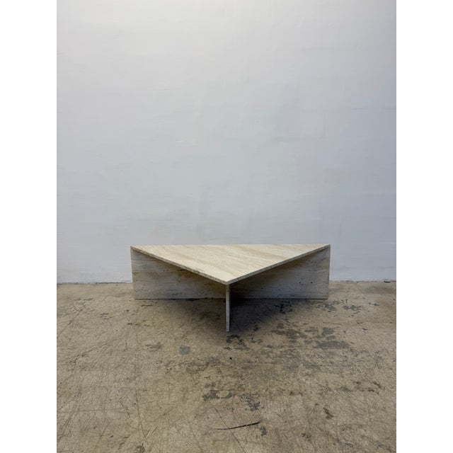 Mid-Century Modern Polished Italian Travertine Triangle Coffee Tables, 1970s - A Pair For Sale - Image 3 of 18