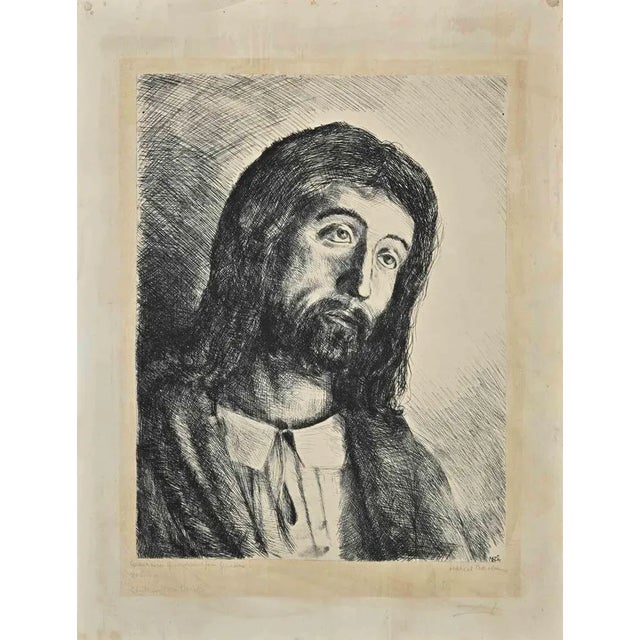 Portrait of Christ is an etching on paper realized by Marcel Muelu in the mid-20th Century. Signed on the lower. The...