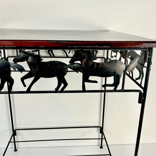 1990s Vintage Americana Southwestern Horse, Cowboy Boot, & Long Horn Steer Metal Framed Side Table For Sale - Image 11 of 17