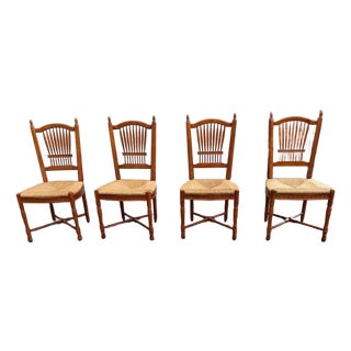 Late 20th Century French Country Style Wheat Sheaf Back Dining Room Side Chairs- Set of 4 For Sale