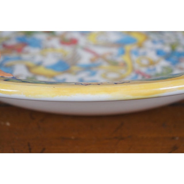 Blue Large Italian Gatoukhova Deruta Style Phoenix Lion Head Centerpiece Bowl For Sale - Image 8 of 10