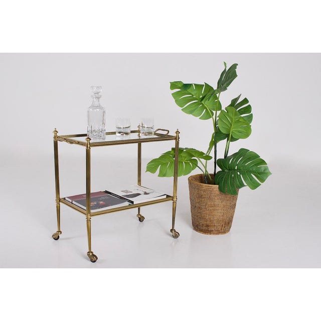 Neoclassical Brass and Mirror Serving Cart in the style of Maison Jansen, 1960s For Sale - Image 10 of 12