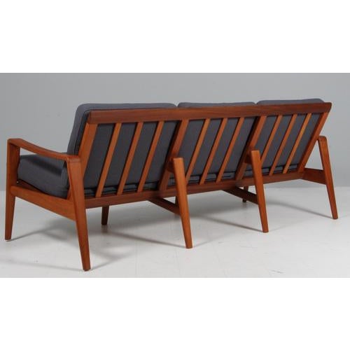 3-Seater Sofa in Teak and Vidar Fabric attributed to Arne Wahl Iversen, Denmark, 1960s For Sale - Image 6 of 8