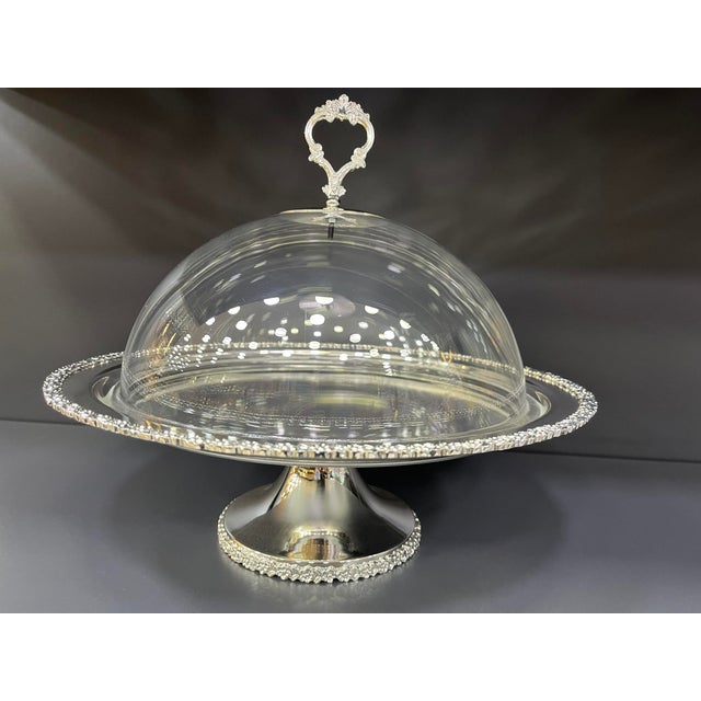 Silver Plated Brass Cake Stand with Acrylic Glass Top For Sale - Image 11 of 11