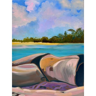"La Dolce Vita" by Javiera Da Fonseca Ilić, California Tropical Beach Scene, Dreamy Figurative Coastal Painting, Original Oil Painting For Sale