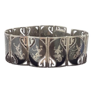 Vintage Siam Sterling Silver Panel-Link Bracelet For Sale