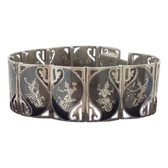Vintage Siam Sterling Silver Panel-Link Bracelet For Sale