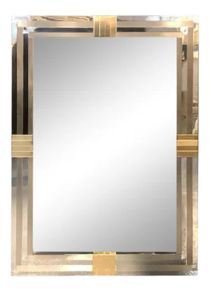 Steel and Brass Hollywood Regency Wall or Console Mirror Manner of Maison Jansen