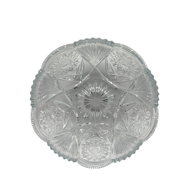 Vintage American Brilliant Period Cut Glass Bowl With Hobstar Sawtooth Rim For Sale - Image 4 of 12