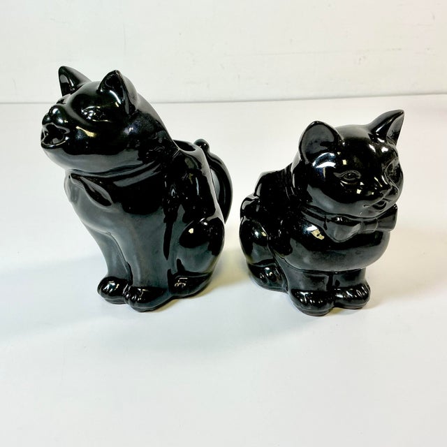 1950s Vintage Americana Boho Chic Majolica Black Cat Cream and Sugar - Set of 2, Halloween. For Sale - Image 11 of 13