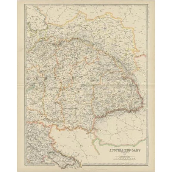 Antique Map of Austria-Hungary by Johnston, 1909 For Sale