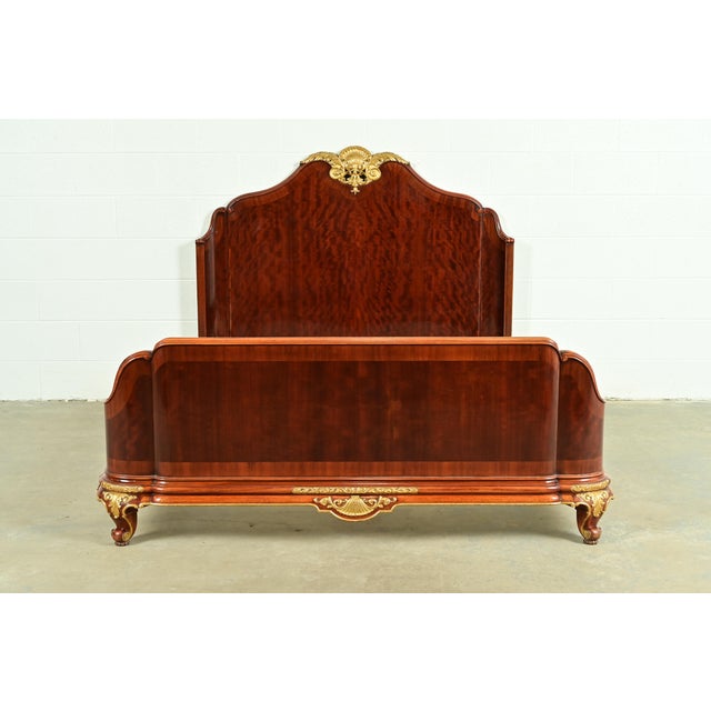 Paul Sormani Style Antique French Provincial Louis XV Burled Mahogany and Gold Gilt Queen Size Bed For Sale - Image 13 of 13