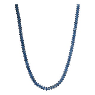 Modern Luxe 34.91ct Blue Sapphire Tennis Necklace in 14k White Gold- 16 Inches For Sale