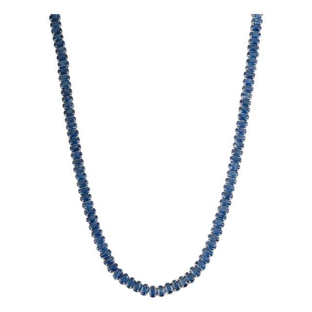 Modern Luxe 34.91ct Blue Sapphire Tennis Necklace in 14k White Gold- 16 Inches For Sale