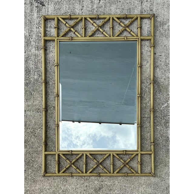 Late 20th Century Vintage Faux Bamboo Rectangular Wall Mirror For Sale - Image 5 of 14