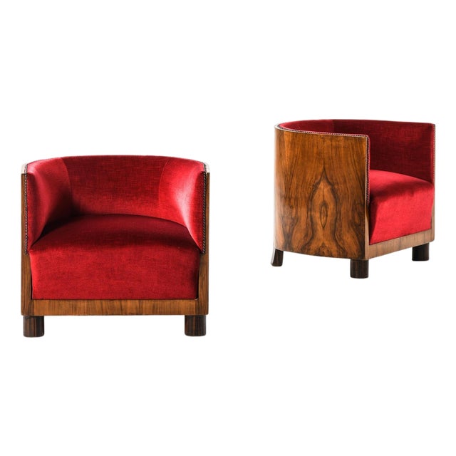 Easy Chairs in Fabric and Rosewood, 1930s, Set of 2 For Sale