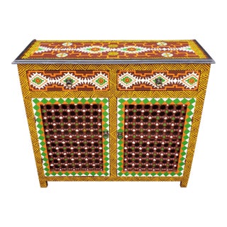 Moroccan Hand Painted Accent Multicolor Chelhaoui Cabinet For Sale