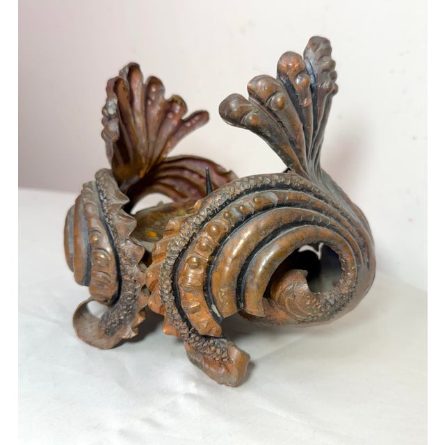 Thick Antique Handmade Forged Copper Brutalist Candle Holder Centerpiece Pricket For Sale In New York - Image 6 of 13