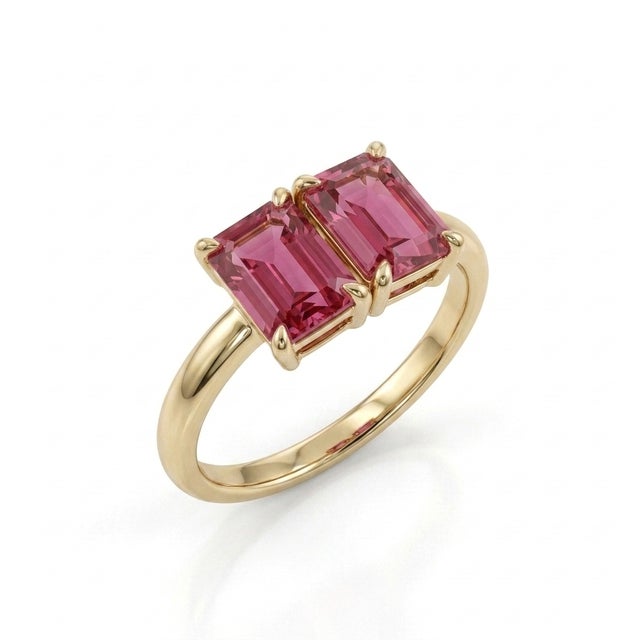Contemporary Pink Topaz Toi Et Moi Ring • Handmade Gemstone Statement Ring • Anniversary Gift for Her Us 7 For Sale - Image 3 of 5