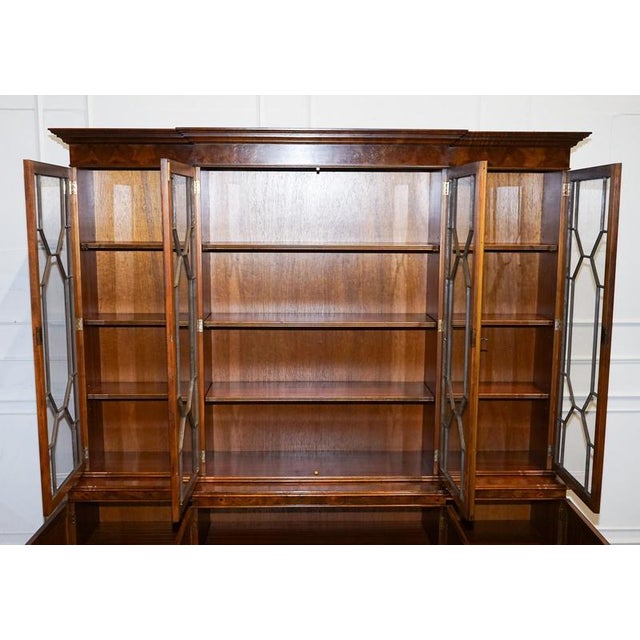 Large Georgian Burr Walnut Breakfront Display Cabinet For Sale - Image 15 of 18