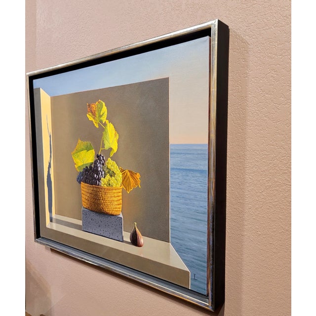 Blue David Ligare -Still Life With a Basket of Grapes & a Fig -Oil Painting For Sale - Image 8 of 9