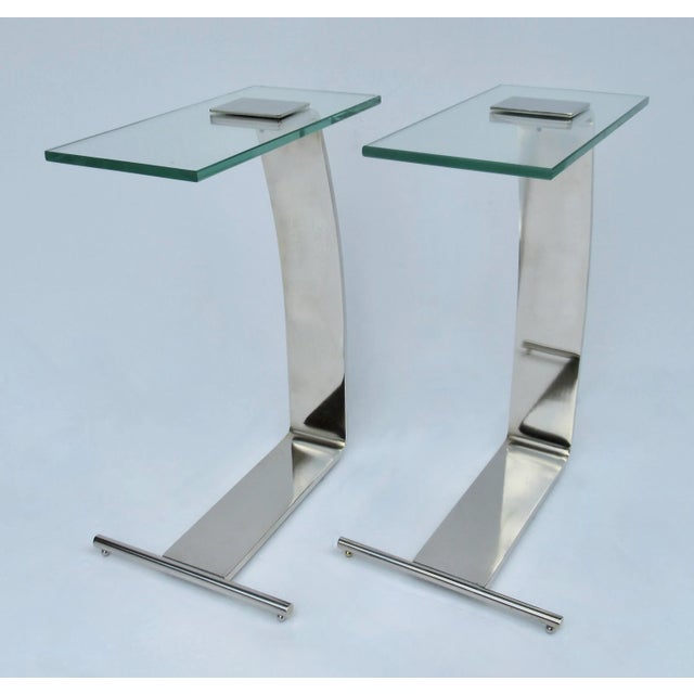 Mid-Century Modern C.1970's - C.1980's Design Institute of America "D. I. A."- Polished Nickel Over Steel & Glass Cigarette, Accent Tables -Pair For Sale - Image 3 of 12