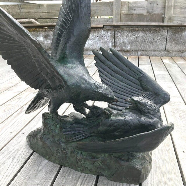 Louis Riché, Art Deco Eagle Fight, 1800s, Bronze Sculpture For Sale - Image 4 of 9