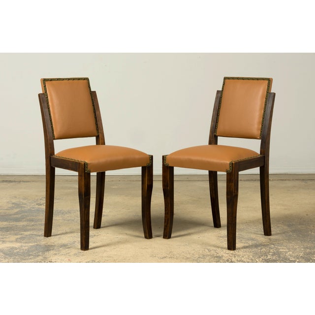 Set of 6 1930s French Art Deco Maple Dining Chairs in Tan Leather For Sale - Image 14 of 18