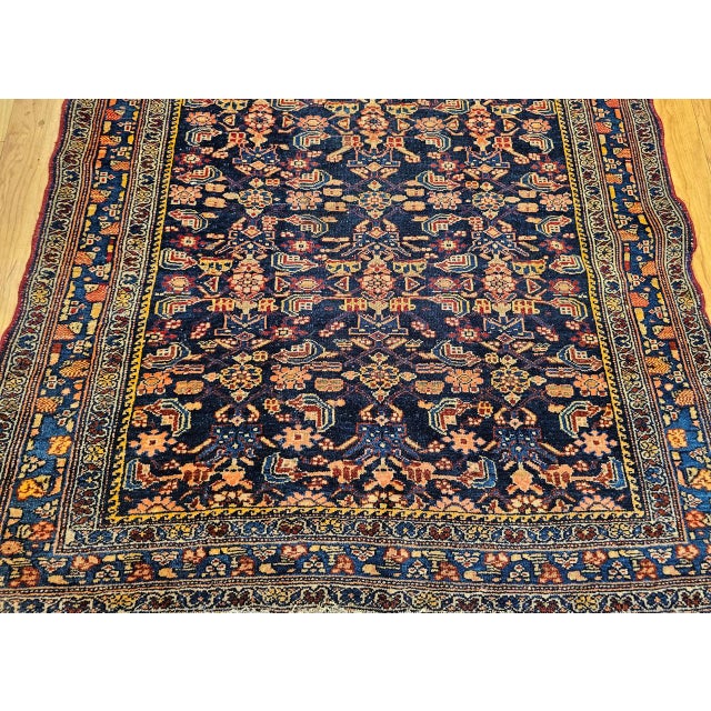 Antique Persian Senneh Area Rug, Hand-Knotted Wool, Allover Herati Pattern, Navy & Red, 4x6 For Sale - Image 11 of 18