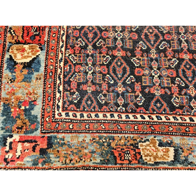 Antique Persian Senneh Area Rug, Hand-Knotted Wool, Herati Pattern & Gol Farang Border, Navy & Light Blue, 4x5 For Sale - Image 18 of 18