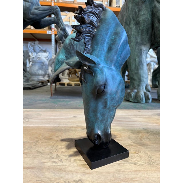 Patinated Bronze Horse Head Sculpture with Flowing Mane For Sale - Image 6 of 7