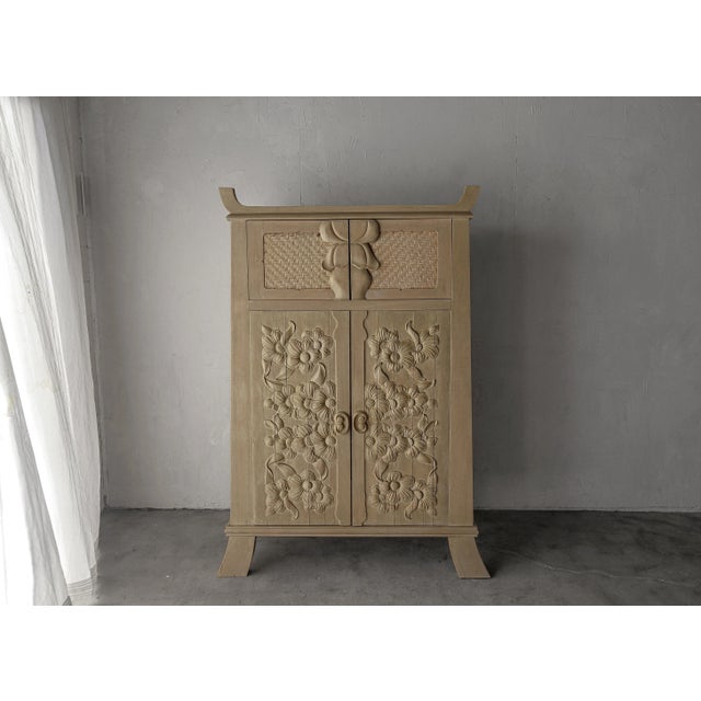 Art Nouveau Vintage Hand Carved Wood Floral Relief Cabinet For Sale - Image 3 of 7
