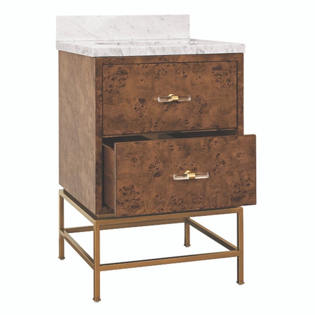 Contemporary Matthew Izzo Home Clifford 24" Dark Burlwood Sink Porcelain Sink Bath Vanity With Brass Hardware For Sale - Image 3 of 9