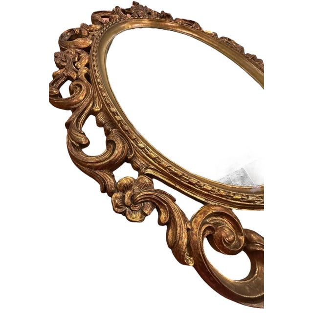 Hollywood Regency Hollywood Regency 'Syroco Wood' Bronze Wall Mirror For Sale - Image 3 of 9