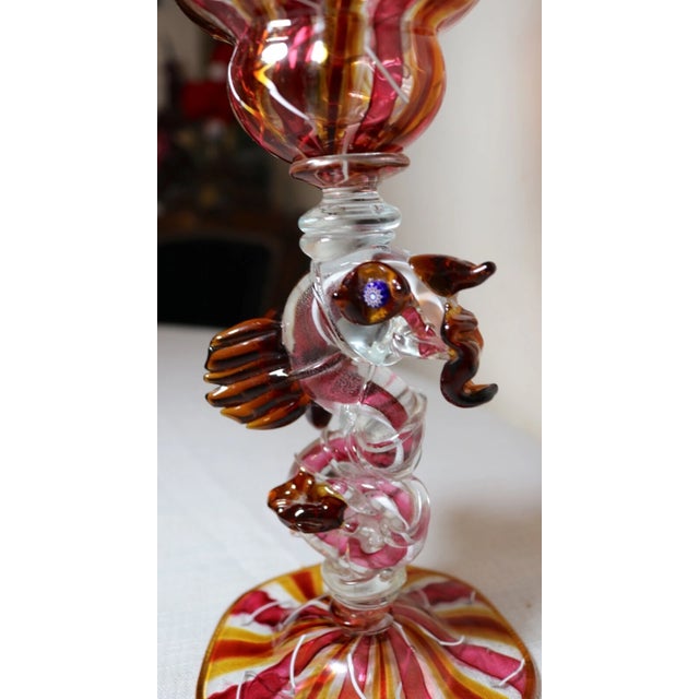 Figurative 1990s Hand Blown Serpent Venetian Heath Conner Studio Glass Goblet Chalice Stemware For Sale - Image 3 of 12