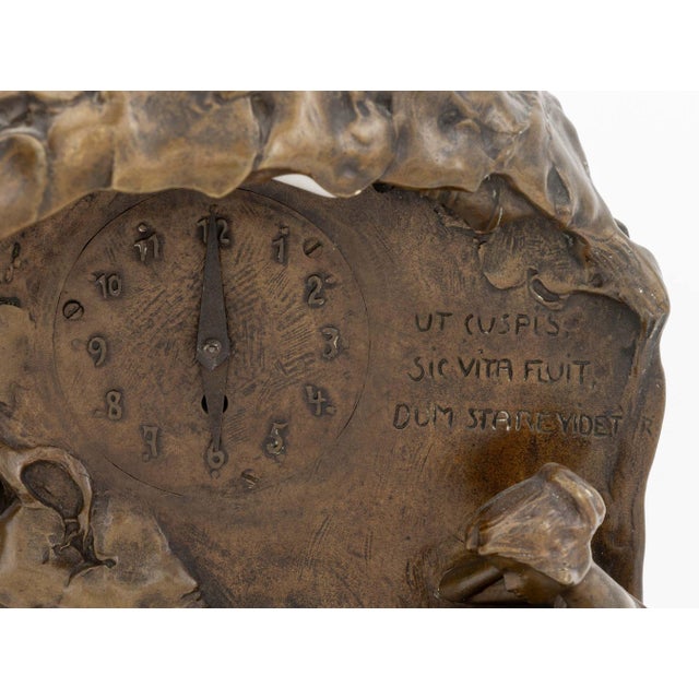 Art Nouveau W. Lachner Jugendstil Patinated Bronze Table Clock For Sale - Image 3 of 9
