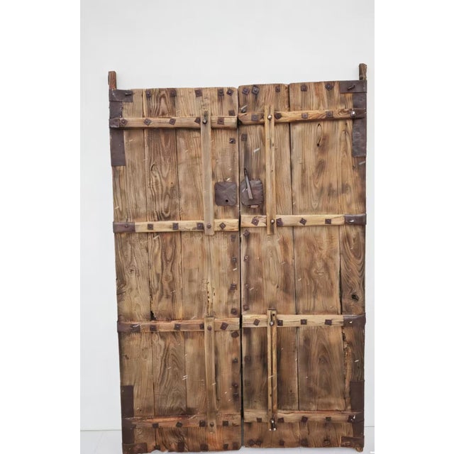 19th Century Chinese Wood Doors With Iron Bands & Studs For Sale - Image 4 of 4