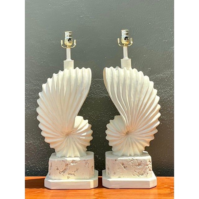 Vintage Plaster Shell Form Table Lamps - Pair For Sale - Image 11 of 12