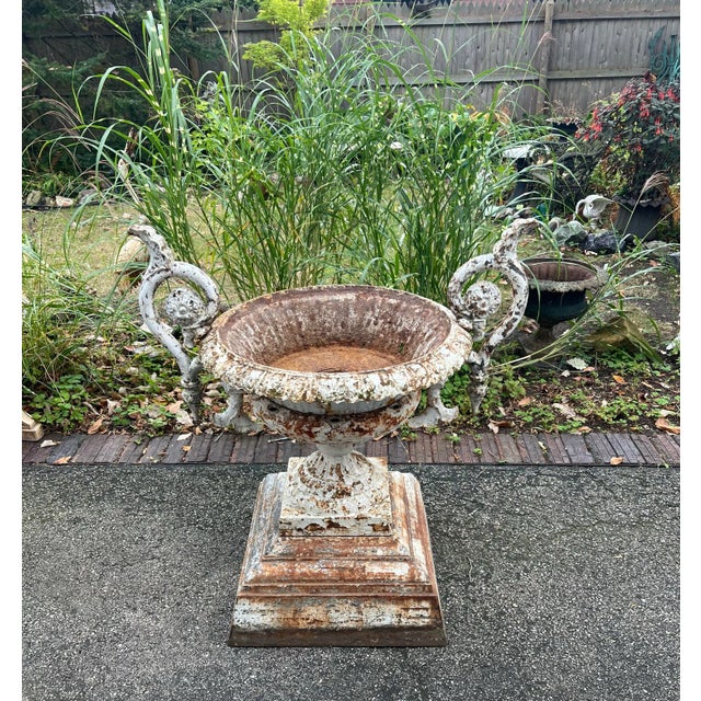 Antique Cast Iron Planters With Arms- A Pair For Sale In Chicago - Image 6 of 12